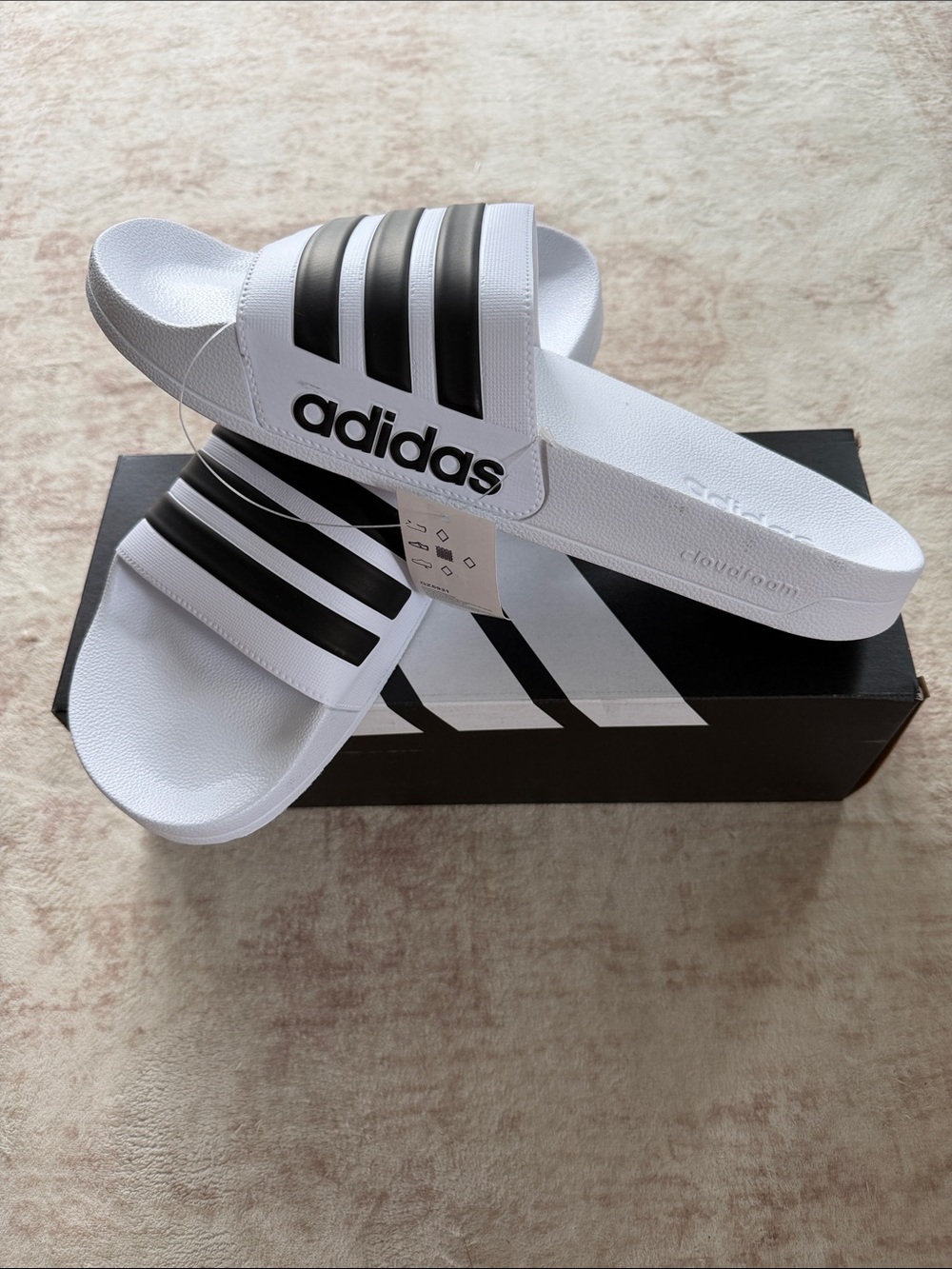 adidas White and Black Adilette Cloudfoam Slide Sandals